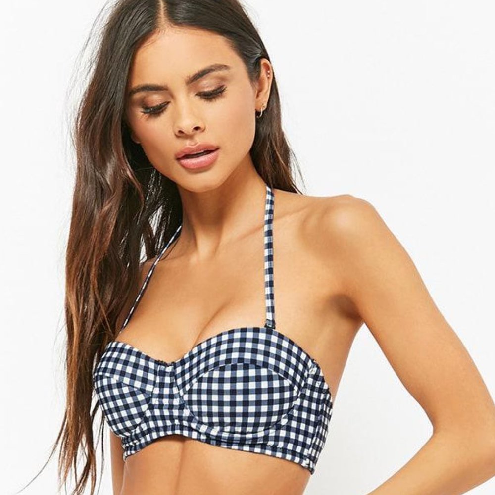 Blue Gingham Bikini Top and Thong Set